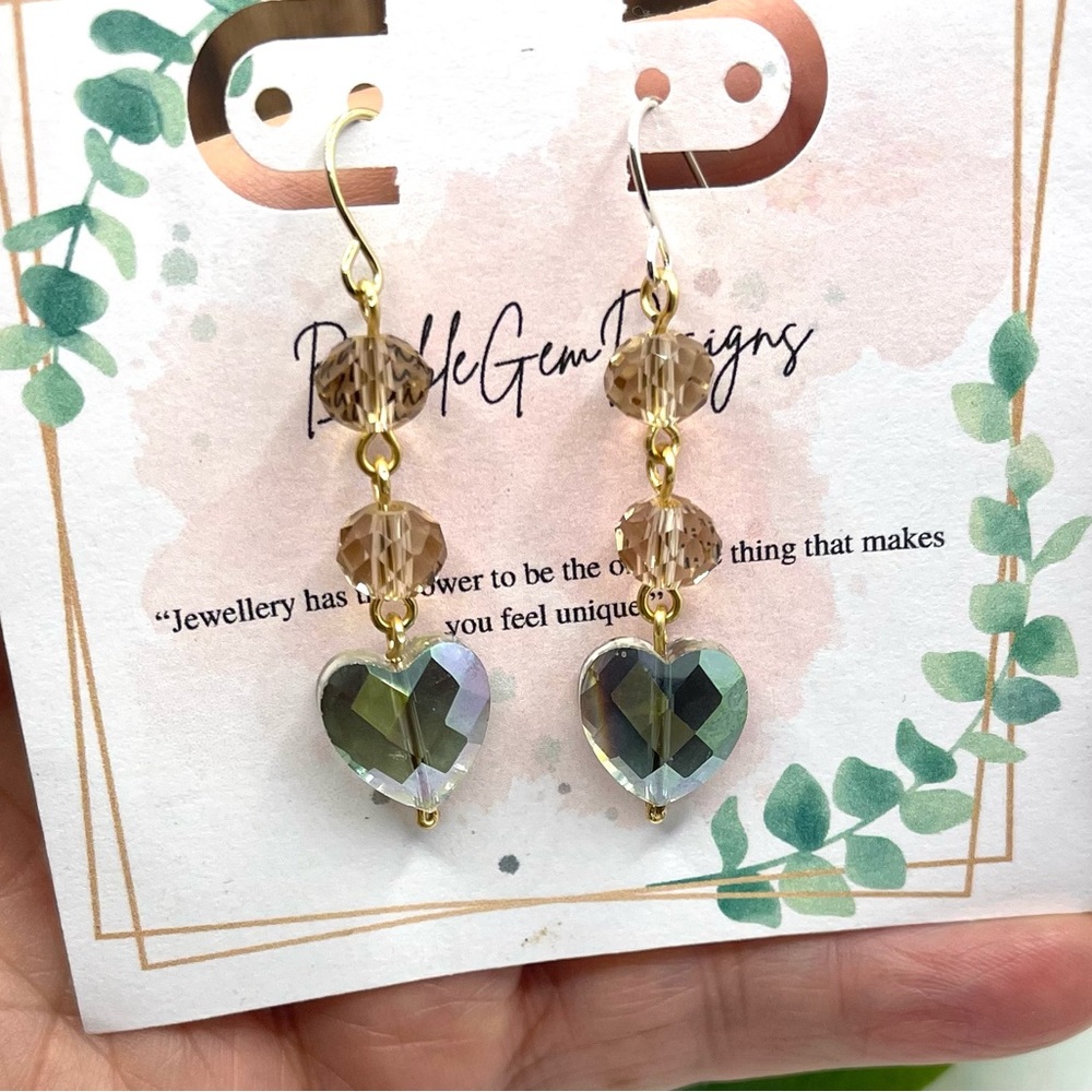 Heart earrings, Crystal Heart Beaded Earrings Dangling Earrings